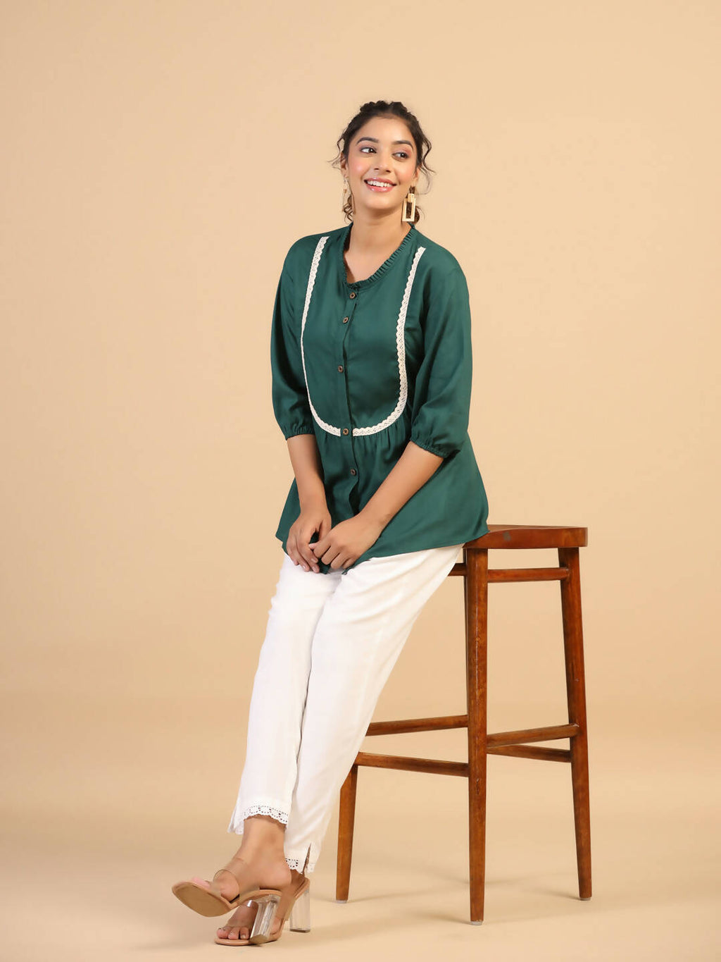 Womens Green Rayon Solid Top - Keeva | Grocsy