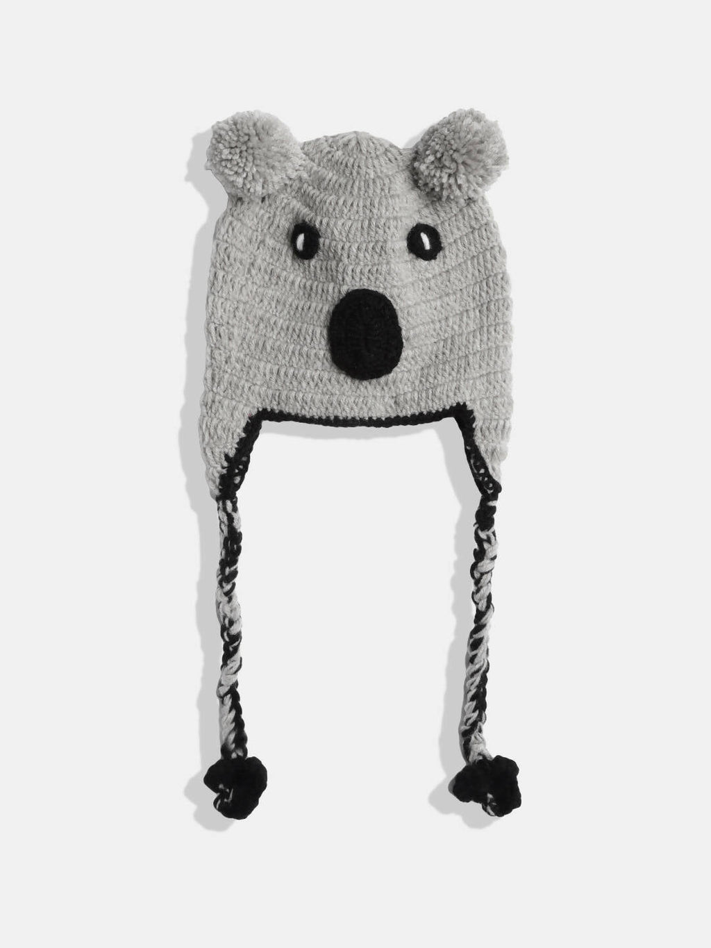 Chutput Kids Woollen Hand Knitted Kuala Bear Detail Cap - Grey | Grocsy