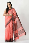 Mominos Fashion Moeza Gajari Pink Bhagalpuri Handloom Silk Black Temple Border Saree with unstitched Blouse piece | Grocsy