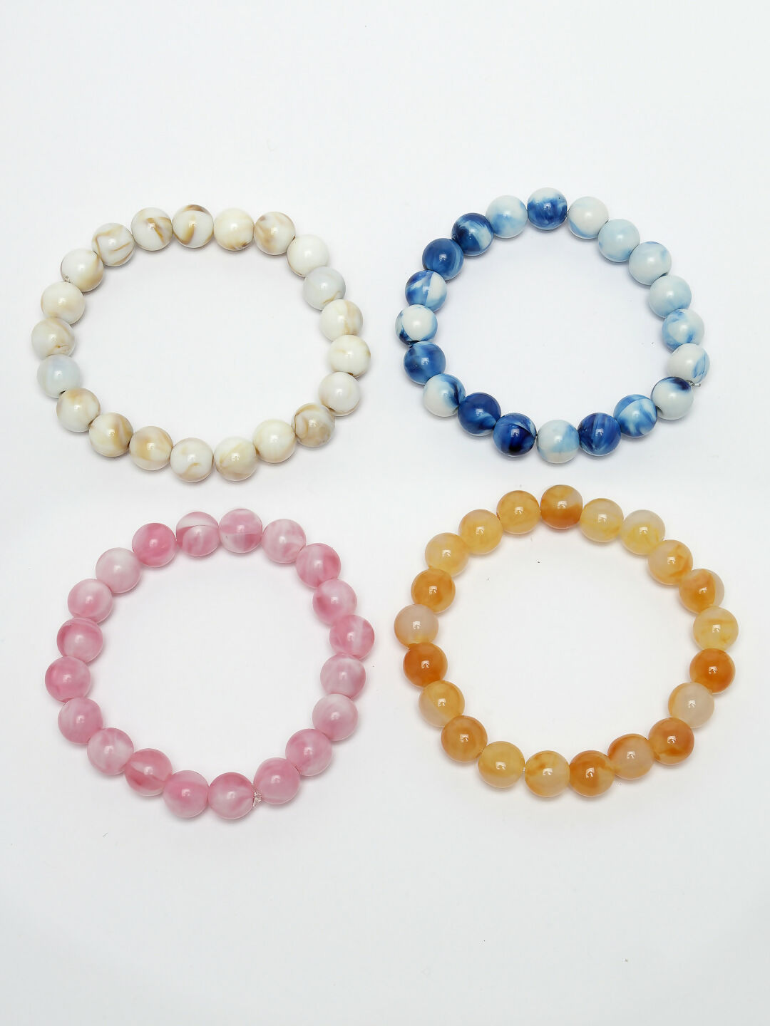 NVR Men & Women Set of 4 Artificial Beads-Beaded Evil Eye Elasticated Bracelet | Grocsy