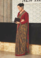 Joban Fashion Mustard Crepe Silk with Traditional Print Saree | Grocsy