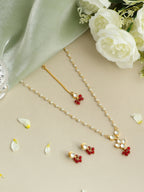 Ruby Raang Maang Tikka With Necklace And Earrings Set | Grocsy