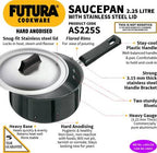 Hawkins Futura Hard Anodised Sauce Pan 18 cm Diameter with Lid 2.25 L (AS225S) | Grocsy