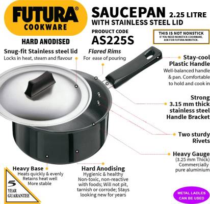 Hawkins Futura Hard Anodised Sauce Pan 18 cm Diameter with Lid 2.25 L (AS225S) | Grocsy