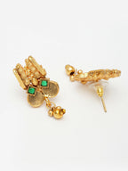 NVR Women's Gold-Polished Green Stone Studded Handcrafted Temple Jewellery Set | Grocsy