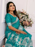 Anaita Turquoise kochi Silk With Bandhej Weaving Saree With Blouse | Grocsy