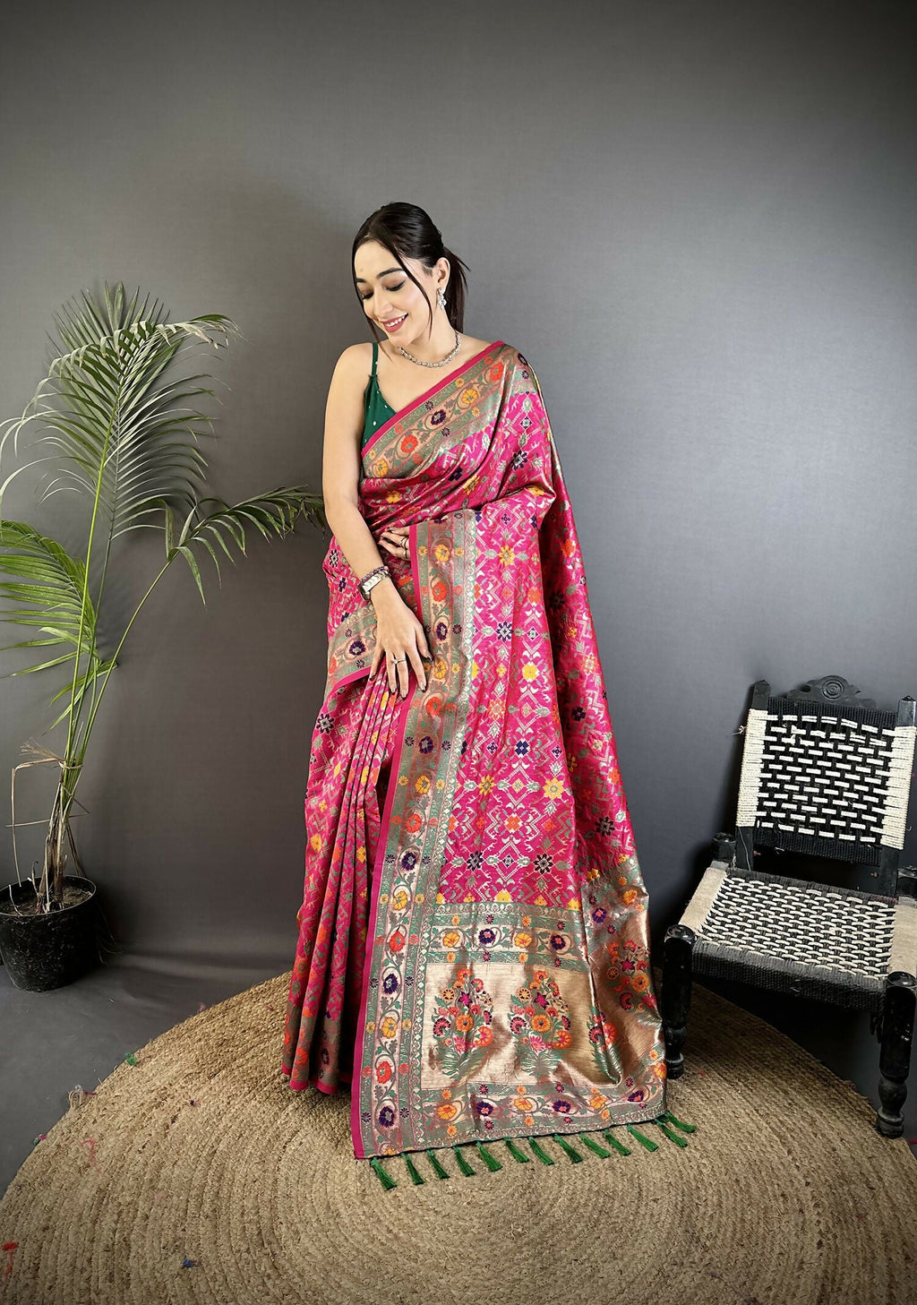 Joban Fashion Hot Pink Banarasi Soft Silk Woven Saree | Grocsy