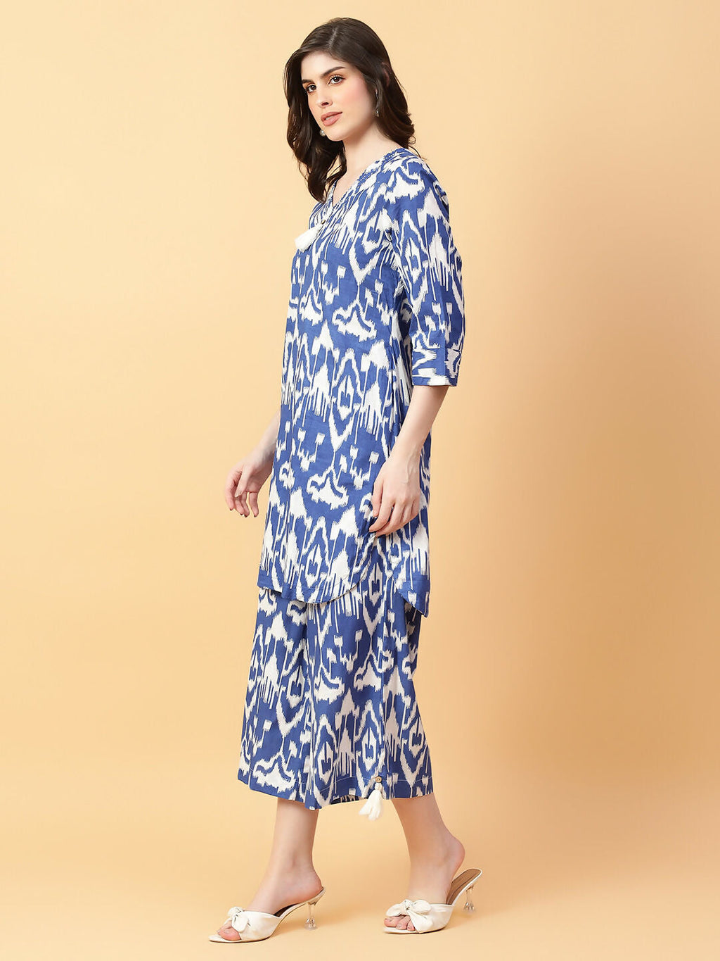 Joban Fashion Blue Cotton Printed & Hand Work Co-ord Set | Grocsy