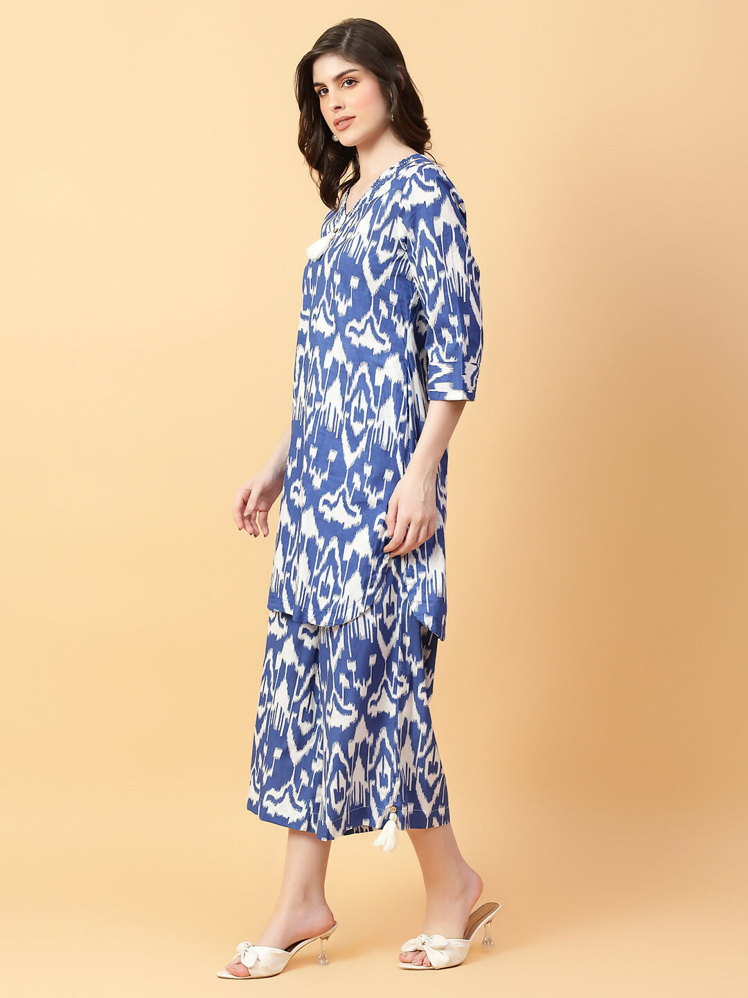 Joban Fashion Blue Cotton Printed & Hand Work Co-ord Set | Grocsy