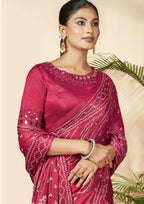 Pink Gajji Silk Bandhani Print with Mirror hand work Saree - Norita Nirvi | Grocsy