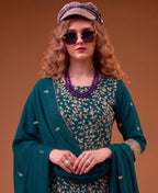 KC Teal Blue Straight Suit For Women Georgette Fabric | Grocsy