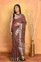 Very Much Indian Modal Silk Ajrakh Handblock Printed Natural Dyes With Designer Border Saree - Maroon | Grocsy