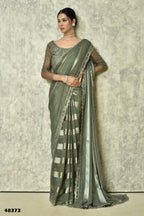 Grey Silk Stripe Saree With Blouse Piece - Purvi | Grocsy