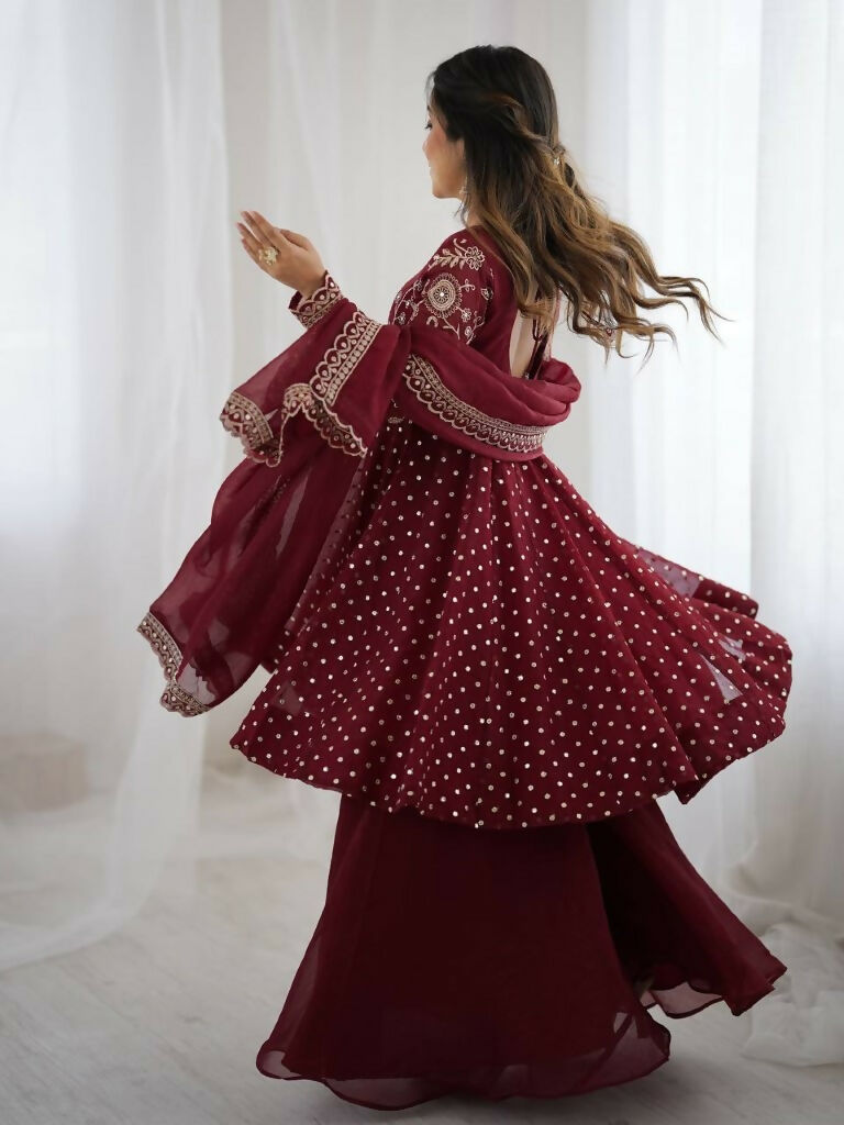 Teeya Creation Maroon Color Embroidery Work Wedding Wear Salwar Suit | Grocsy