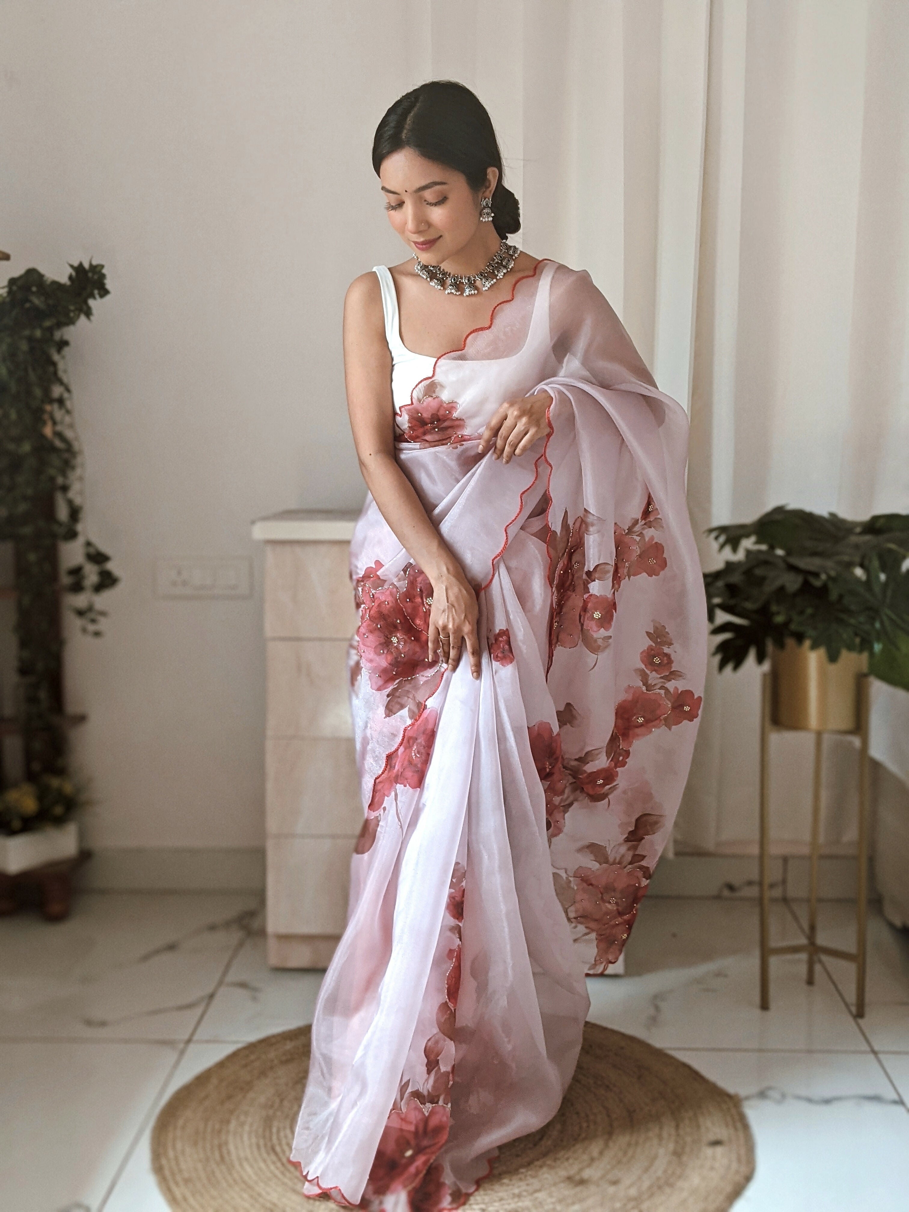Vamsee Pinki Khatali Pink Organza Saree | Grocsy