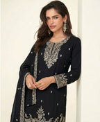KC Black Georgette Heavy Embroidered Fancy Suit For Women | Grocsy