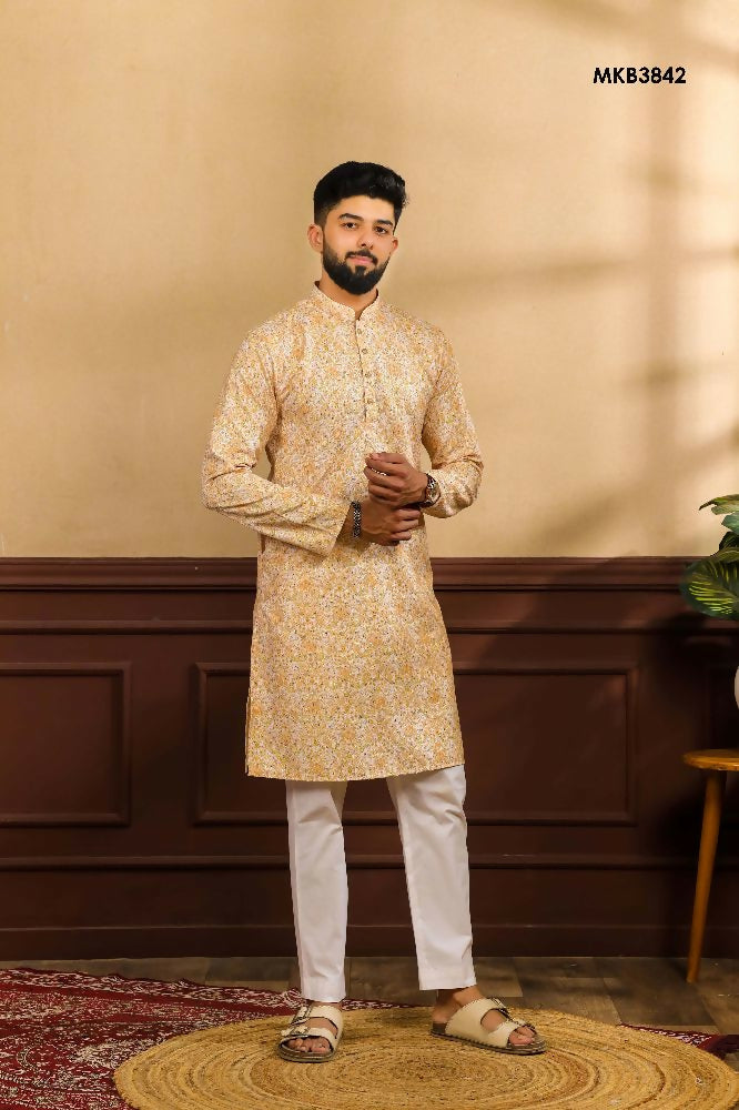 Mustard Art Silk Digital Printed, Embroidery Work Kurta Set - Mahotsav | Grocsy