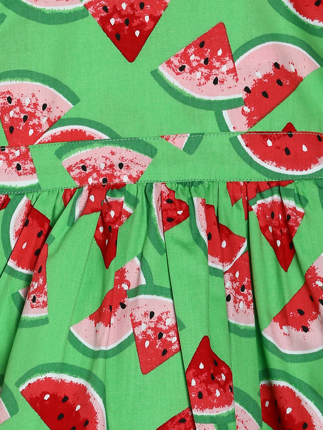 Manet Girls Cotton V Neck Frill Frock Watermelon Printed - Green | Grocsy