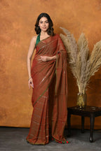 Very Much Indian Designer Mul Cotton Handloom Saree with Sequins - Dual Tone Red Green | Grocsy