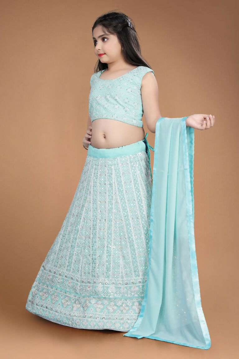 Wedding Designer Sky Heavy Fox Georgette Kidswear Lehenga - Aaradhna | Grocsy