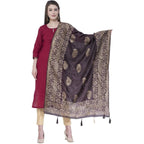 A R Silk Women's Gold Print Silk Black Dupattas and Chunnis | Grocsy
