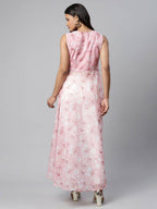 Ahalyaa Women Pink Organza Digital Printed Dress | Grocsy