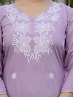 The52 Lavender Women's Beautiful Thread work Rayon Fabric with Straight Kurta, Pant and Dupatta Set | Grocsy