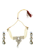 Mominos Fashion Johar Kamal Gold-Polished Brass Finish Kundan/Stone Choker For Women (White) | Grocsy