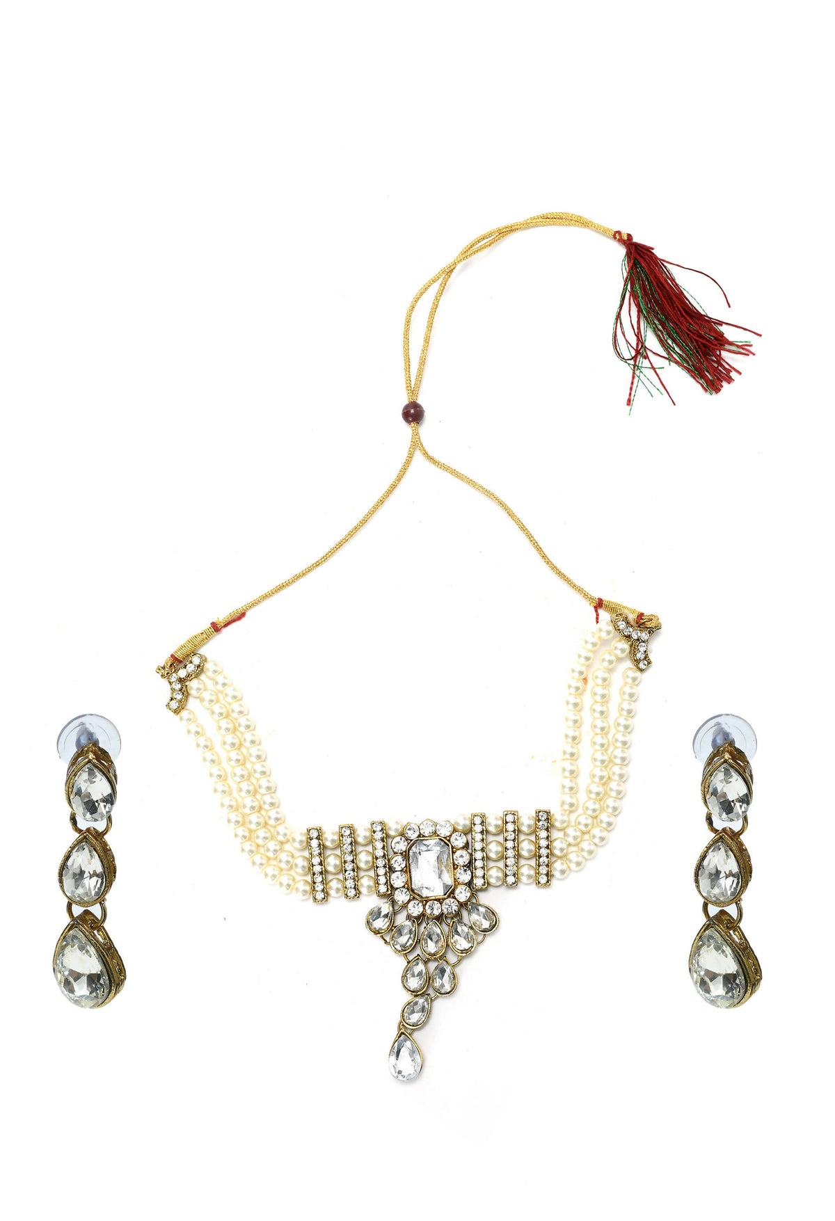 Mominos Fashion Johar Kamal Gold-Polished Brass Finish Kundan/Stone Choker For Women (White) | Grocsy