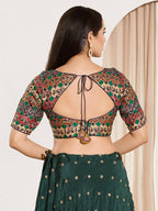 Joban Fashion Navy Blue Brocade Padded Blouse With Sweetheart Neck Elbow Sleeves | Grocsy