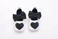 Tiny Bugs Girls Heart Bow Detailing Booties - White & Black | Grocsy