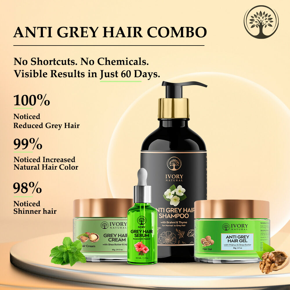 Ivory Natural Grey Hair Advanced Combo (Serum, Shampoo, Cream & Gel) For Both Men & Women | Grocsy