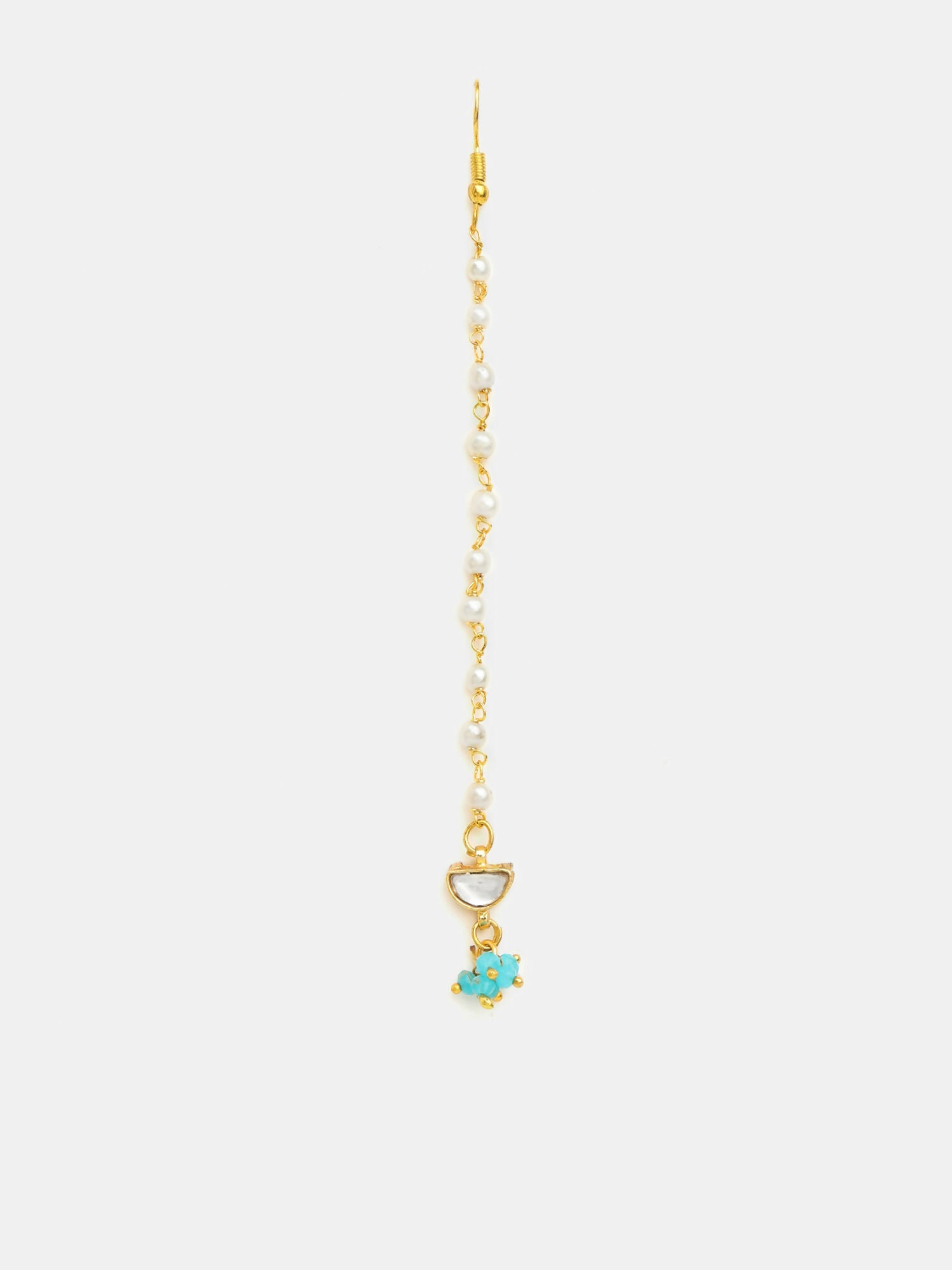 Ruby Raang Semi-Circle Gold Blue Earrings Set With Maang Tikka | Grocsy