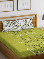 Vamika Printed Cotton Mehandi Color Bedsheet With Pillow Covers (LEOC_1_M) | Grocsy