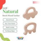 Nesta Toys Wooden Car & Elefant Teether Set, Beech Wood Teether for Babies | Grocsy