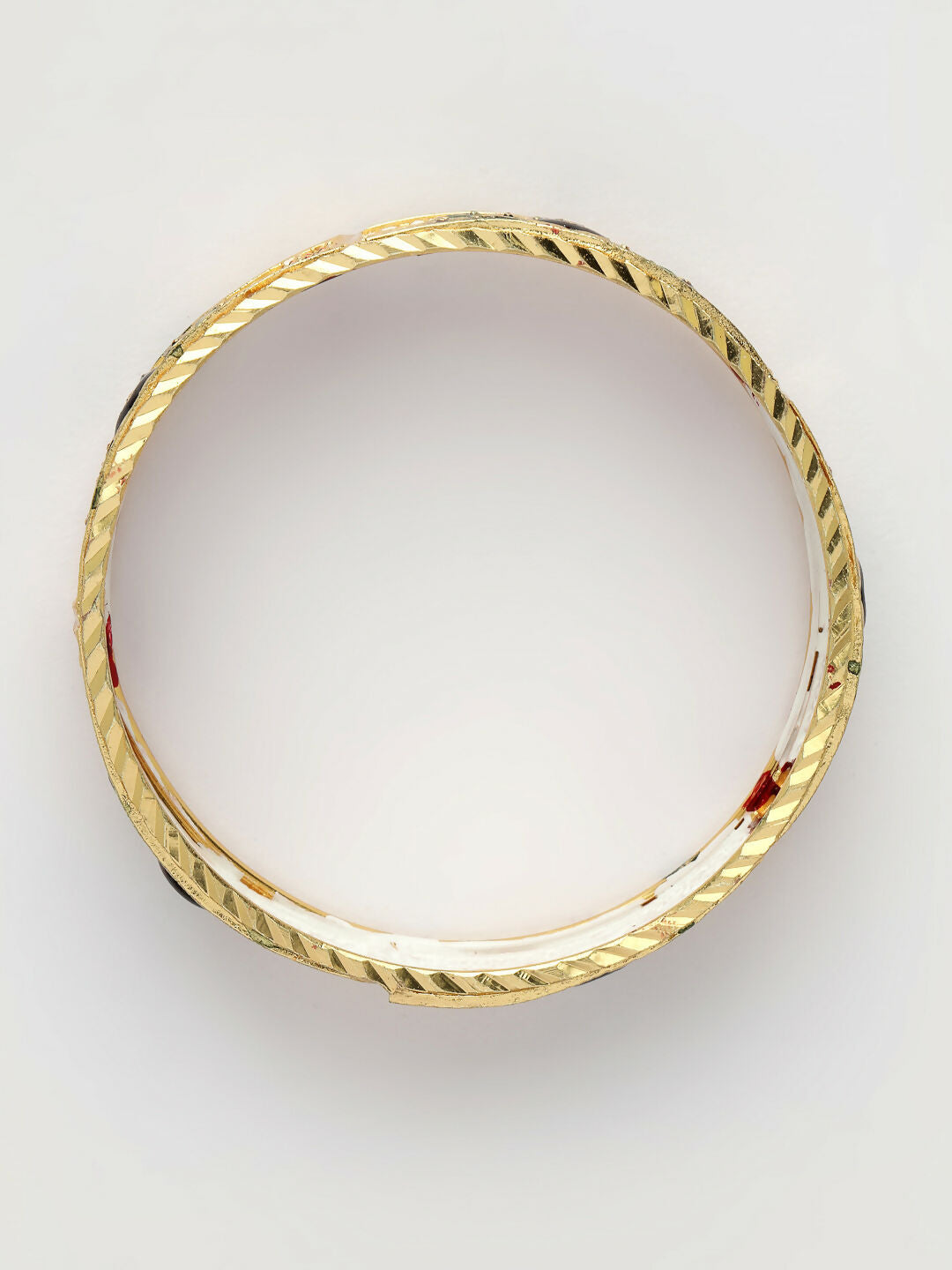 NVR Women's Set of 2 Gold-Polished Peacock Design Meenakari Handcrafted Bangles