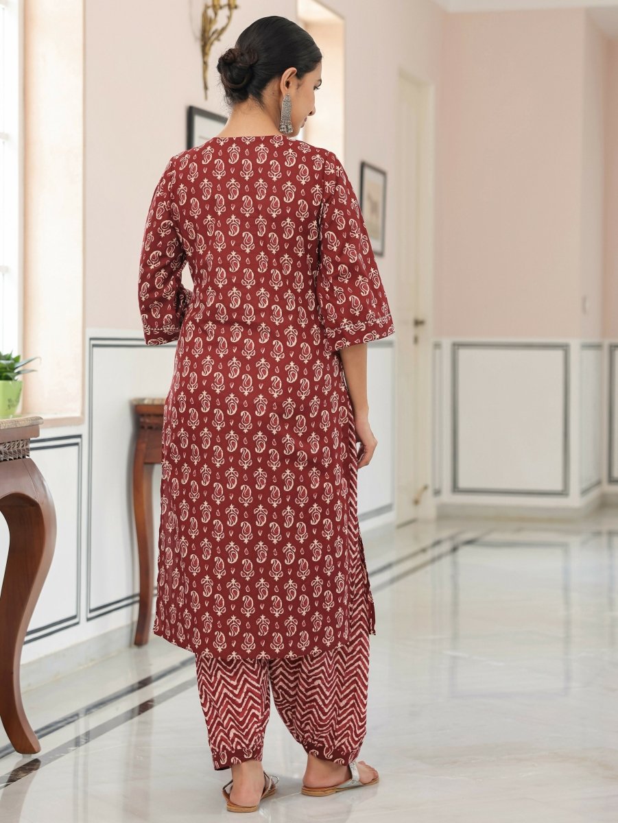 Aramya Straight Soft Cotton Block Print Women's Kurta - Brown | Grocsy