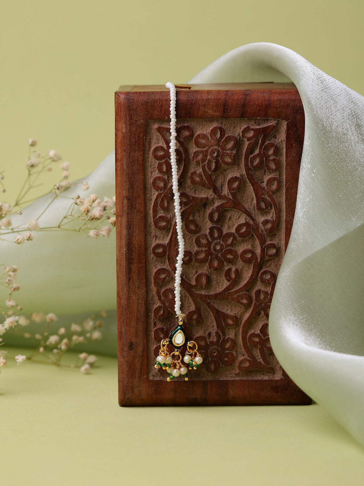 Ruby Raang Green Gold Kundan Maang Tikka | Grocsy