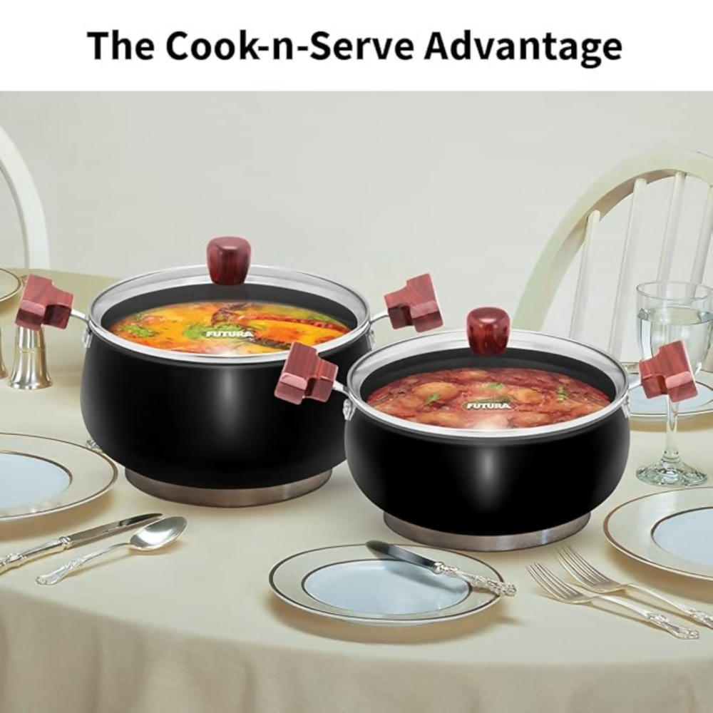 Hawkins Futura Cook N Serve Handi, Hard Anodised Biryani Handi with Glass Lid Non-Stick Saucepan | Grocsy
