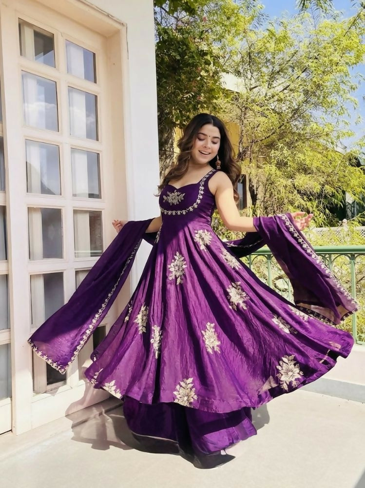 Teeya Creation New Womens Trendy Embroidery Sequence Work Purple Kurta Set | Grocsy