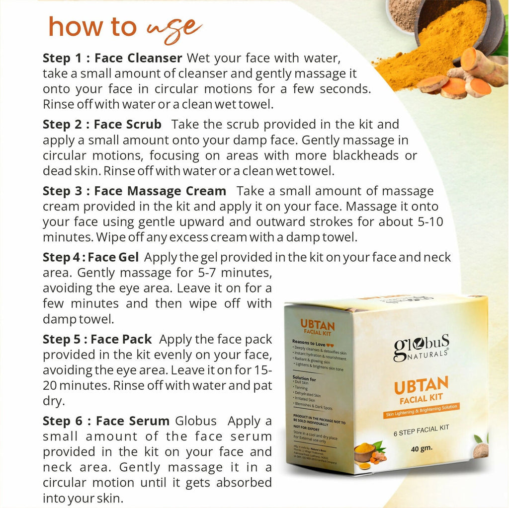 Globus Naturals Brightening Ubtan 6 Step Facial Kit | Grocsy