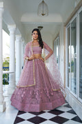 Eilara Glamorous Dusty Pink Butterfly Net With Tone To Tone Thread And Sequence Embroidered Work Lehenga Choli For Wedding | Grocsy
