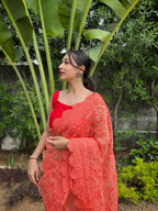 Vamsee Sujal Orange Organza Saree | Grocsy