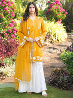 Nikhaar Yellow Embroidered Modal Silk Stitched Straight Cut Kurta Kalidar Palazzo Dupatta Readymade Suit | Grocsy