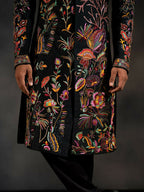 Black Tides Hand Embroidered Indowestern Sherwani by Hilo Design | Grocsy