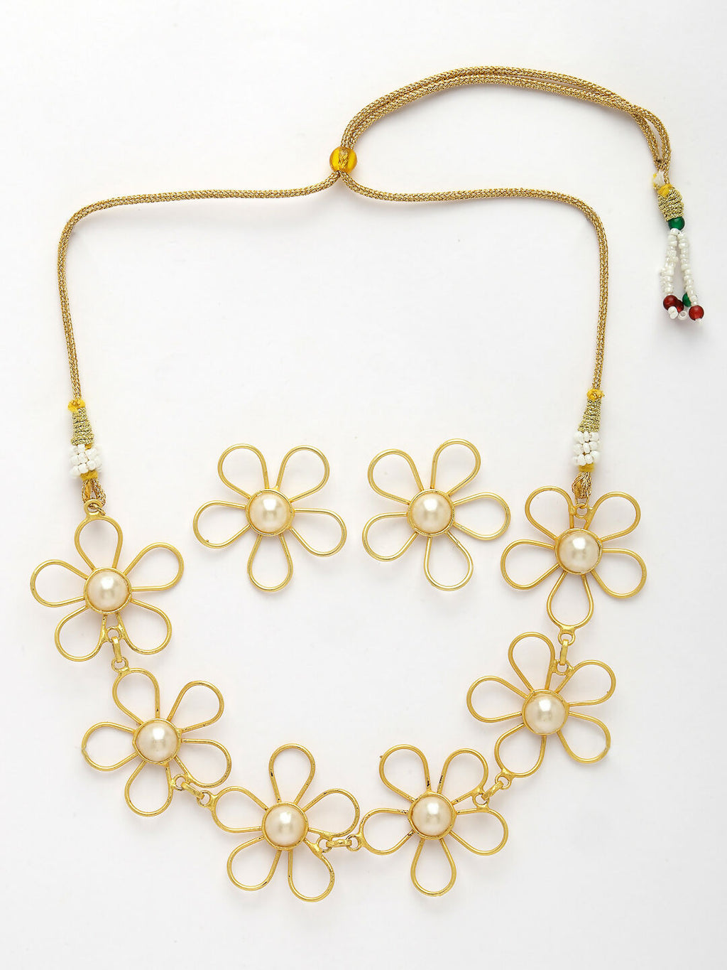 NVR Women's Gold Floral Shape Beaded Handcrafted Jewellery Set | Grocsy