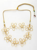 NVR Women's Gold Floral Shape Beaded Handcrafted Jewellery Set | Grocsy