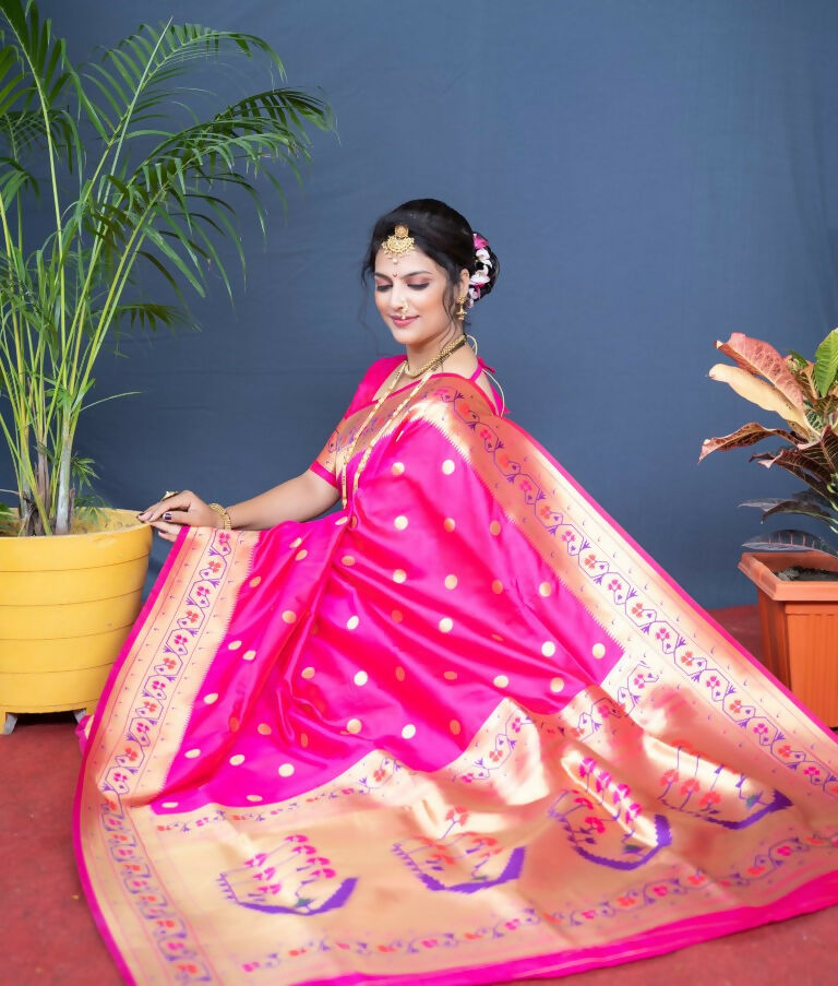 Jyoti Fashion Women's Pink Paithani Silk Zari Woven Saree with Blouse | Grocsy