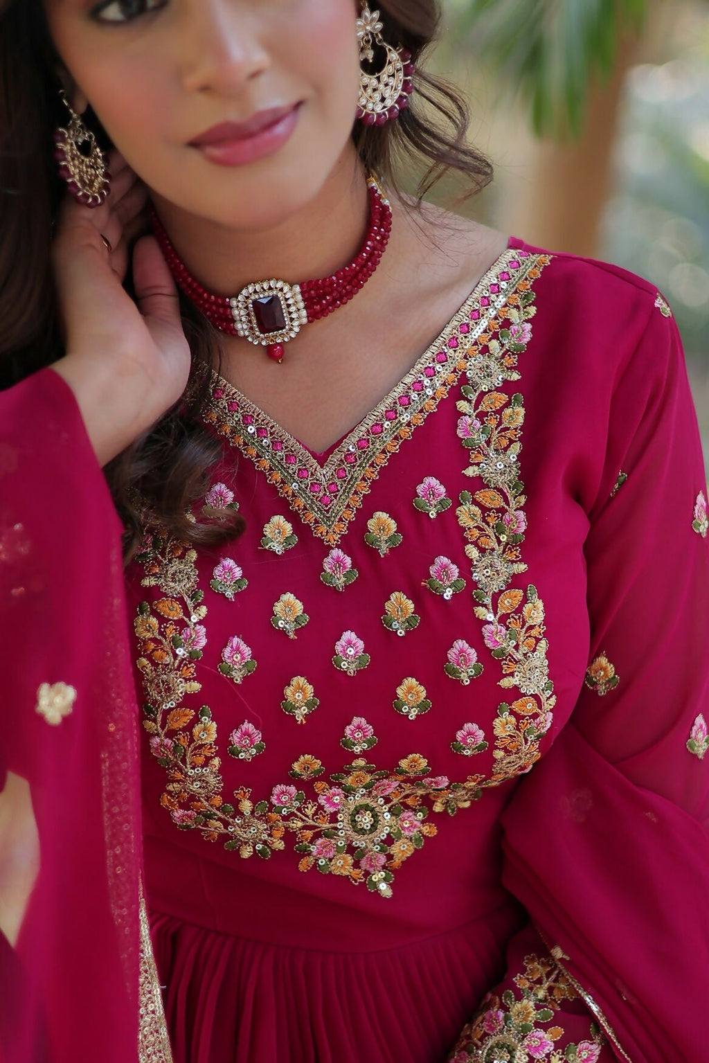Joban Fashion Pink Georgette Sequence Embroidery Work Kurta Set | Grocsy