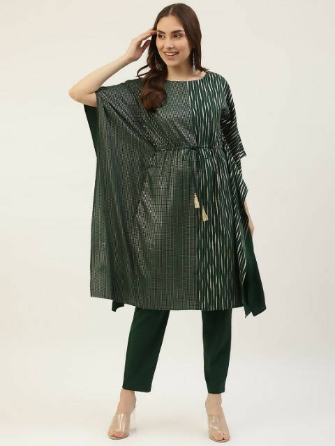 FIORRA Women's Green Poly Crepe Kaftan Type Kurta Set | Grocsy